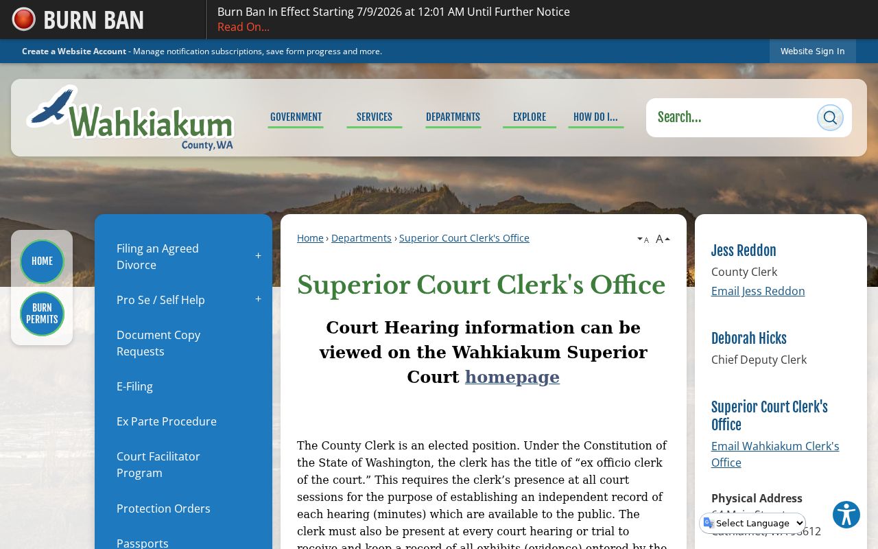Wahkiakum County court records Clerk contact and services