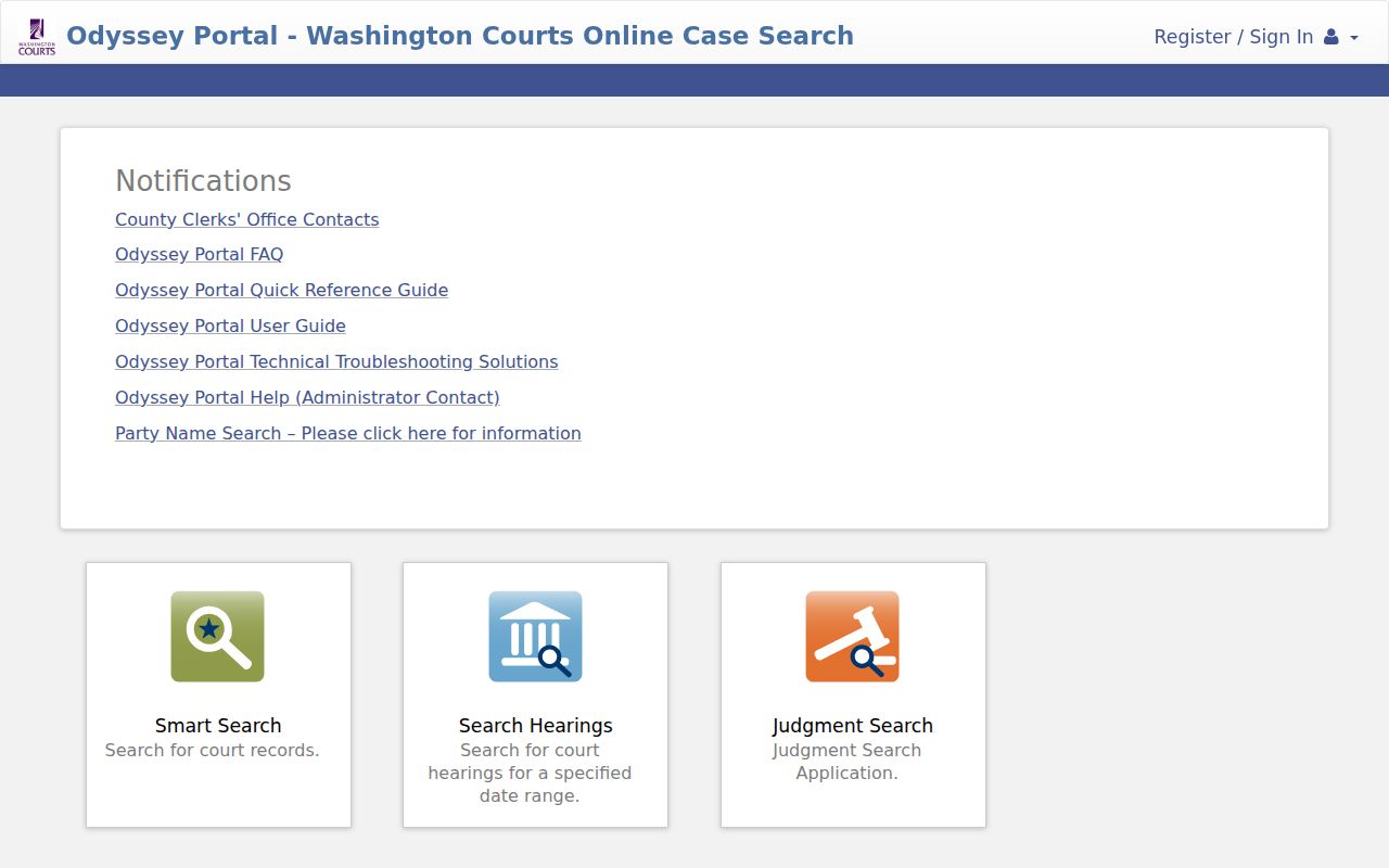 Wahkiakum County case search public and registered Odyssey access choices