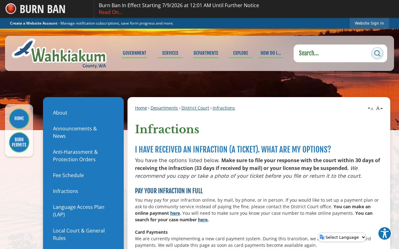 Wahkiakum County traffic court records response deadlines and choices