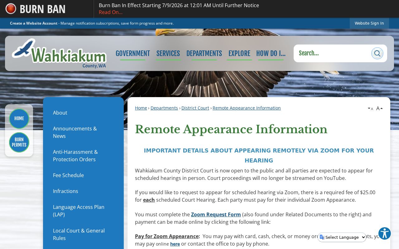 Wahkiakum County court dates and remote appearance guidance
