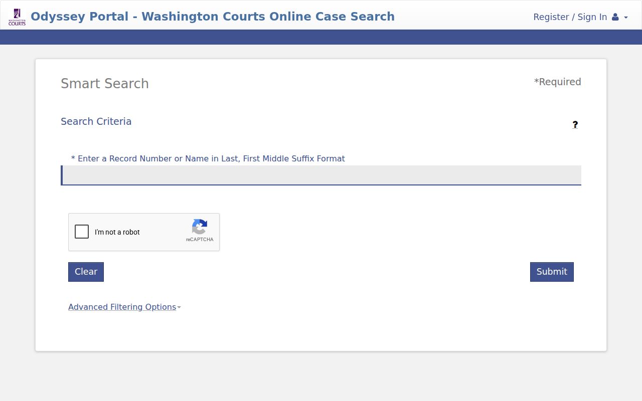 Wahkiakum County case search fields in Odyssey Smart Search